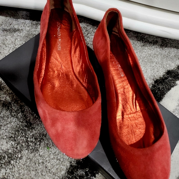 Donald J. Pliner Coral Suede Flats with Rhinestone Trim - Picture 2 of 5